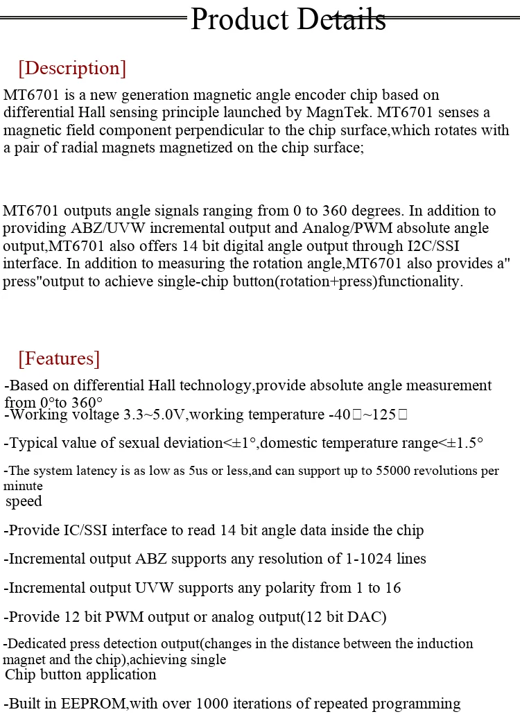 MT6701 Magnetischer Encoder, Magnetisches Induktions-Winkelmess-Sensormodul, 14-Bit hohe Präzision, ersetzt AS5600 – Detail 2
