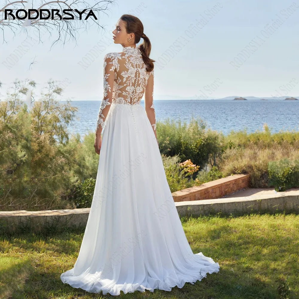 Roddrsy femmes classique robe de mariée manches longues Dream robe de marRODDRSY-Robes de mariée classiques pour femmes, robes de mariée à manches longues, quelle que soit la mousseline de soie, ligne A appliquée, 2024