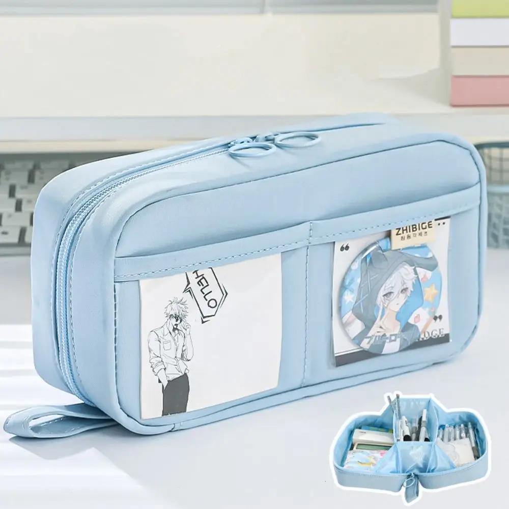 Platte open etuis Transparante briefpapiertas met grote capaciteit Multi-pocket Multifunctioneel pennenzakje Schoolbenodigdheden