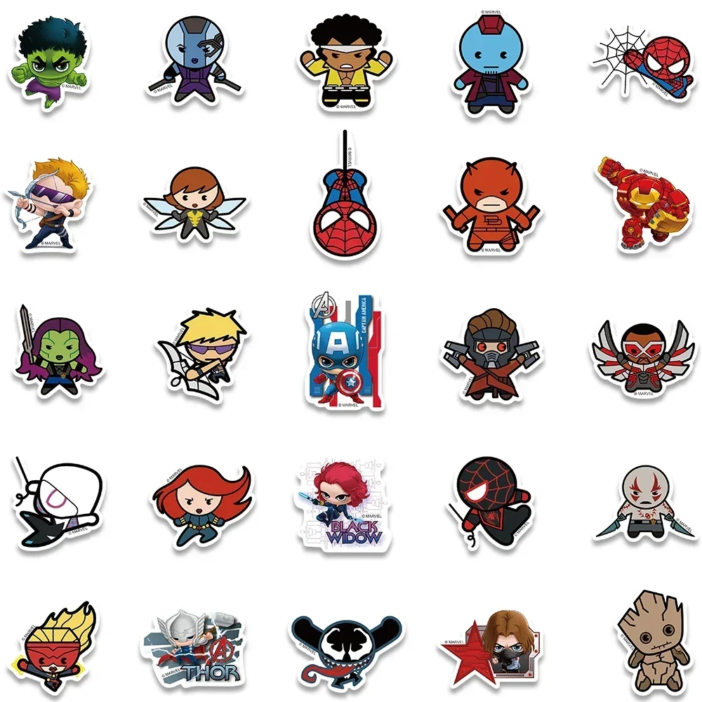50PCS The Avengers Anime Sticker Disney Cartoon Marvel Decals DIY Skateboard Laptop Phone Bike Car Waterproof Stickers Decals