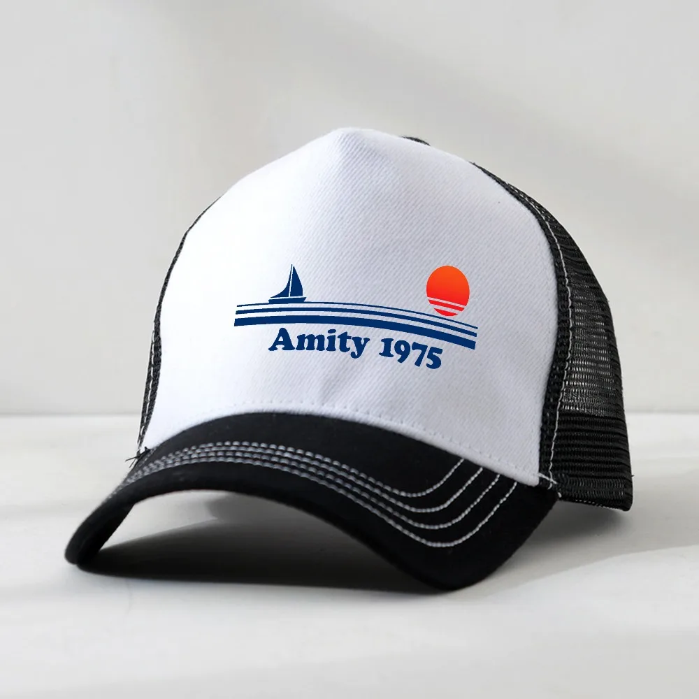 

Amity 1975 - Jaws Retro Print Baseball Cap Men Creativity Sports Mesh breathable Trucker Hat Adjustable Snapback Hats