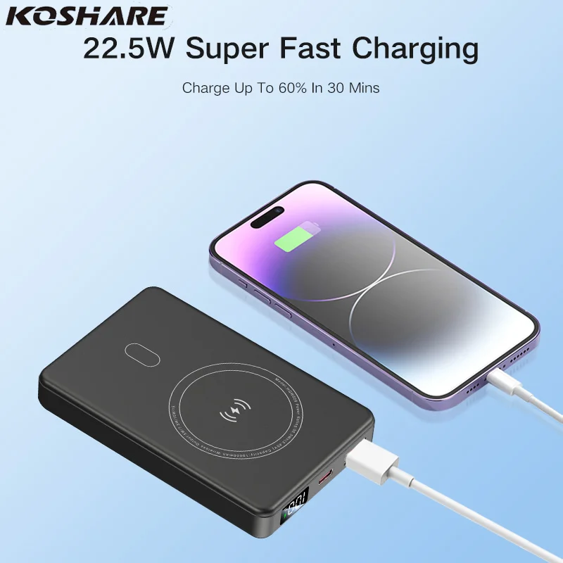 

KOSHARE Wholesale Large Capacity 10000mah Portable Power Banks 22.5W Output LED Digital Display