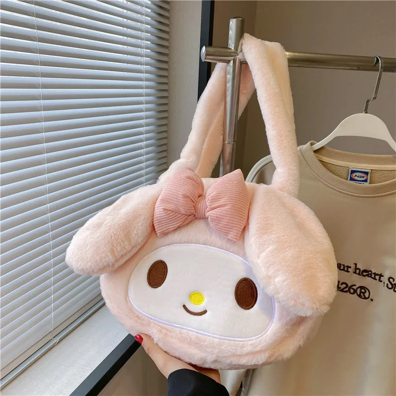 Sanrio new cute Kuromi My melody Cinnamoroll cartoon portable one-shoulder dual-purpose sweet large-capacity plush crossbody bag