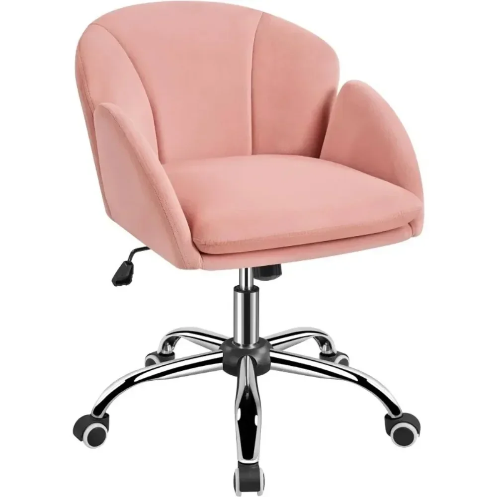 

Cute Velvet Desk Chair for Home Office, Makeup Vanity Chairs with Armrests for Bedroom , Modern Swivel Rolling, Pink