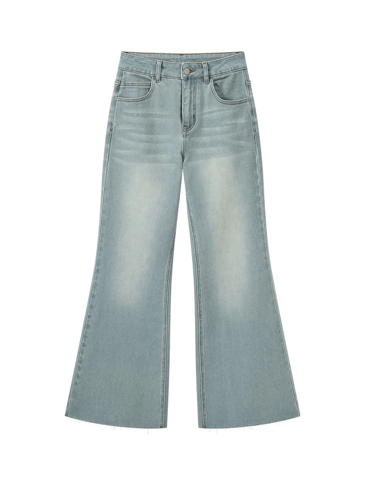 Light Wash High Waist Flared Jeans Women Summer Vintage Frayed Hem Loose Fit Slimming Denim Pants Casual Retro Style Trousers