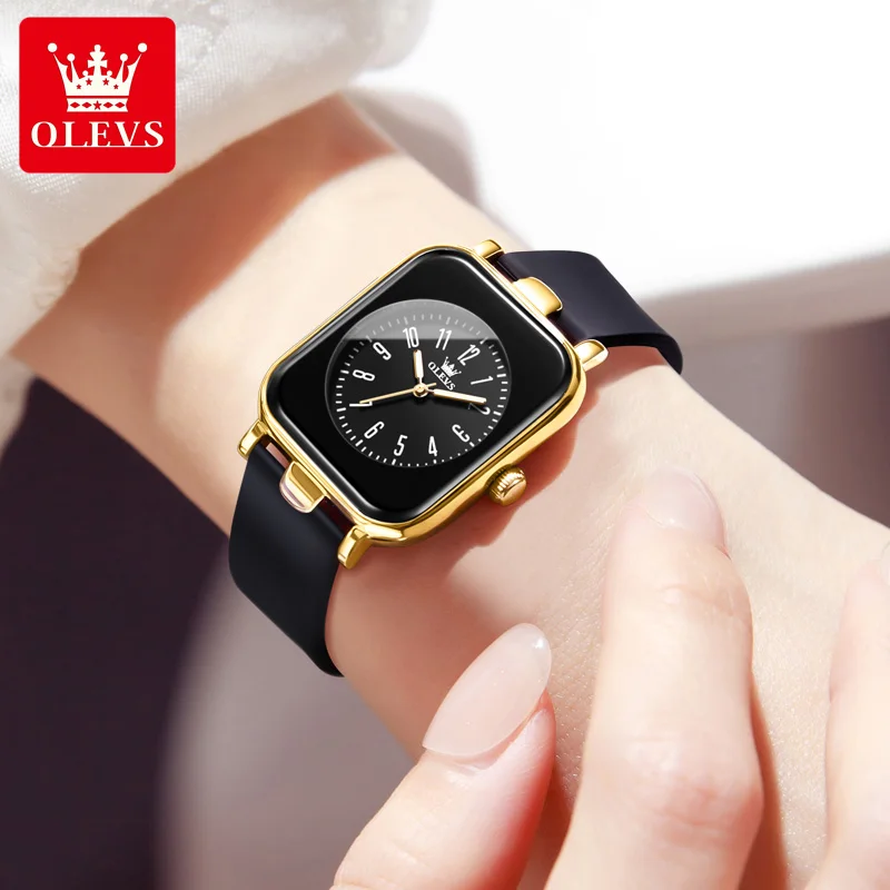 OLEVS Square Dial Ladies\' Watches Fashion Casual Waterproof Luminous Watch Simple Silicone Strap Quartz Watch for Women 9961