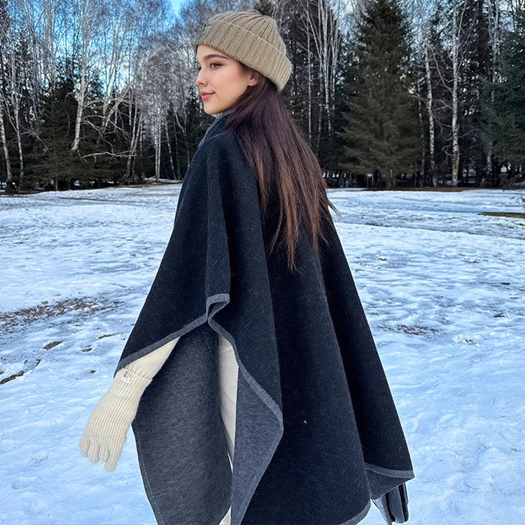Sciarpa da donna con poncho in finto cashmere di fascia alta Mantello da donna Autunno Inverno Nuovo stile Mantello versatile ed elegante con risvolto con cerniera