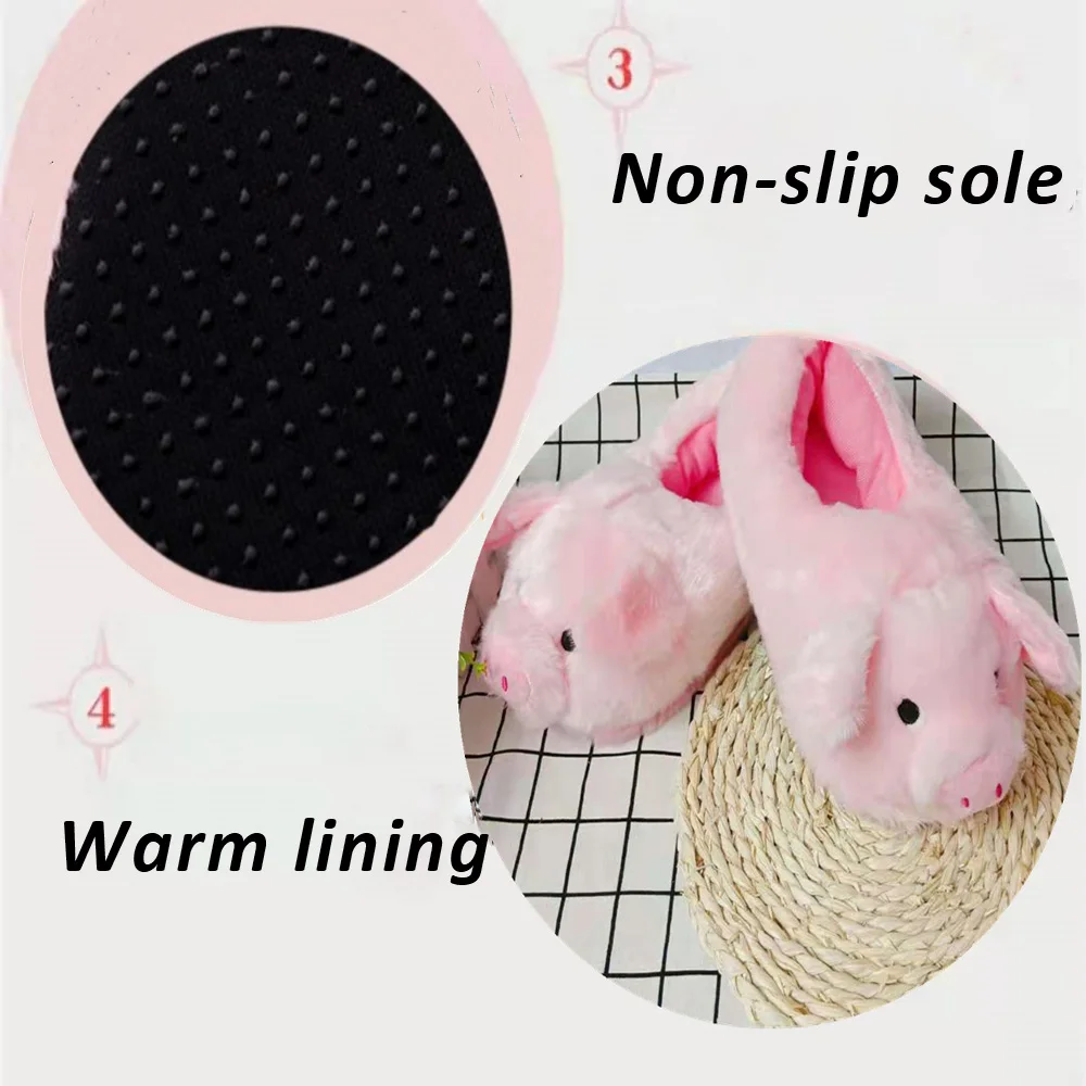 2025 Ins Hot Cartoon Pig Cotton Shoes Girls Pink Slip On Fluffy Slipper Woman Creative Piggy Slides Loafers Shoes