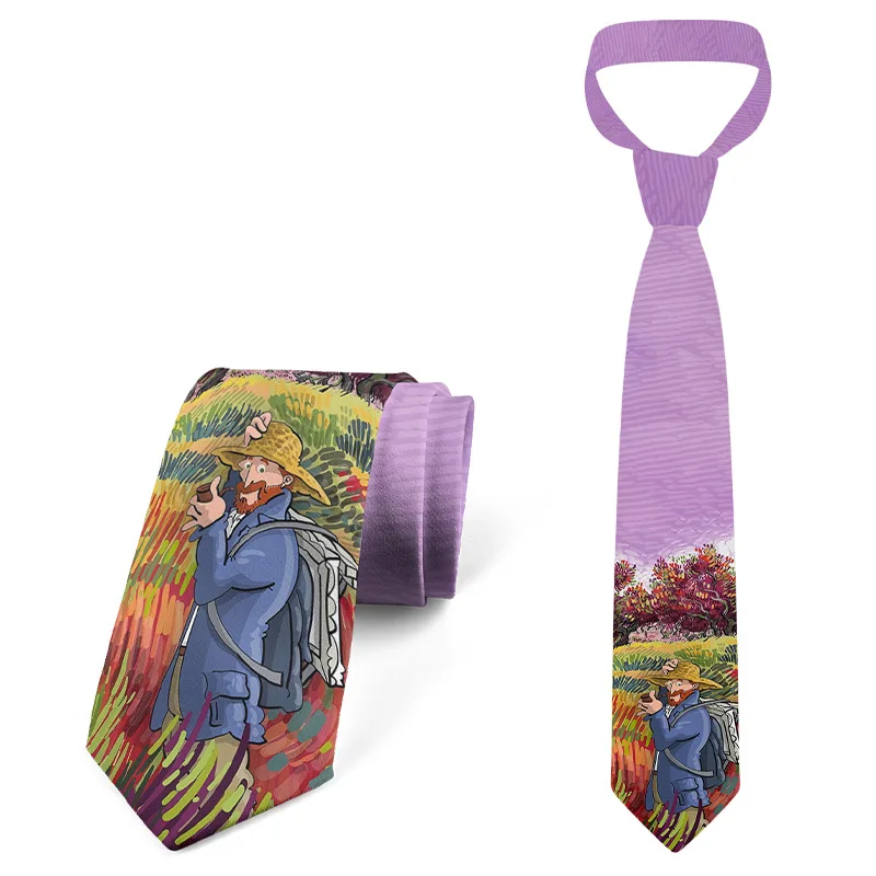 

8cm Men's Tie Business Dress Tie Polyester Fashion Stripe Oil Painting Print Tie in Stock