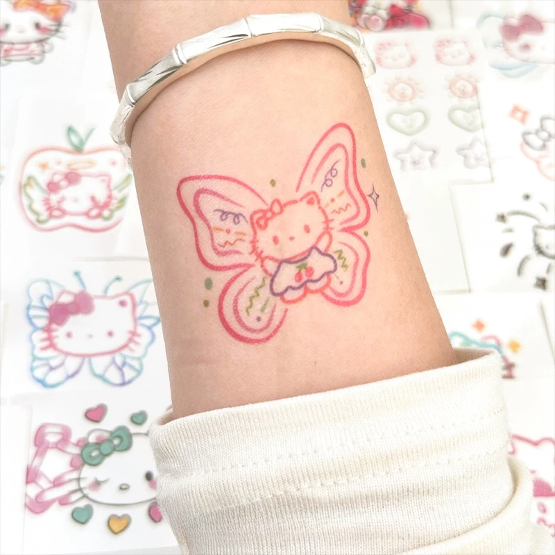 سانريو أنيمي الكرتون مرحبا كيتي طويلة الأمد اللون الوشم محاكاة الحلو بارد للماء الذراع ملصق