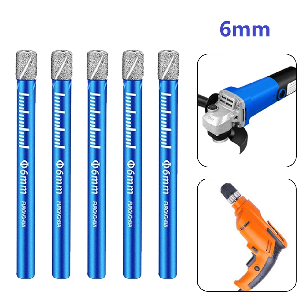 

5pcs 6MM Diamond Coated Drill Bit Tile Marble Glass Ceramic Hole Saw Dry Drill Diamond Core Bit Meal Drilling