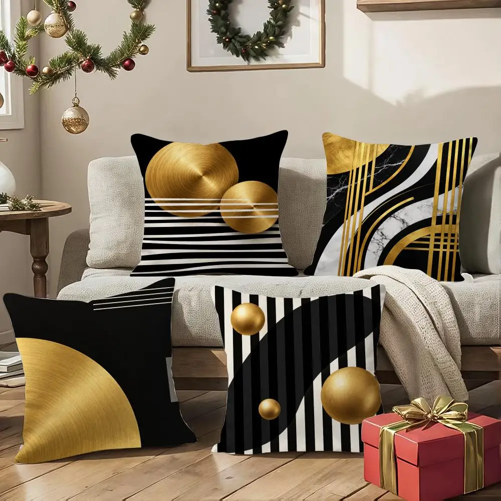 Gold Geometric Wall Art Cushion Cover 1/4Pcs Soft Plush Throw Pillow Cover Double-Sided Print Sofa Living Room Decor
