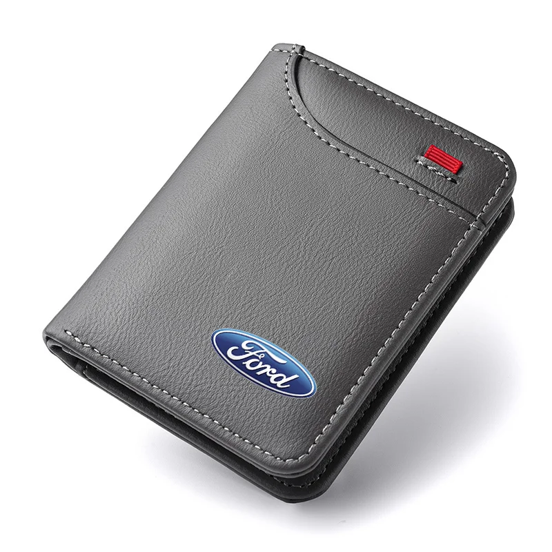 Leather Mini Credit Card Purse Portable Small Wallet Car Emblem Wallet For Ford Ranger Focus Kuga Mustang Mondeo Fusion Esco