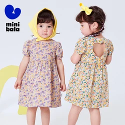 Mini Bala Dress Girls 2024 New Summer Floral Bubble Sleeve Stylish Princess Dress