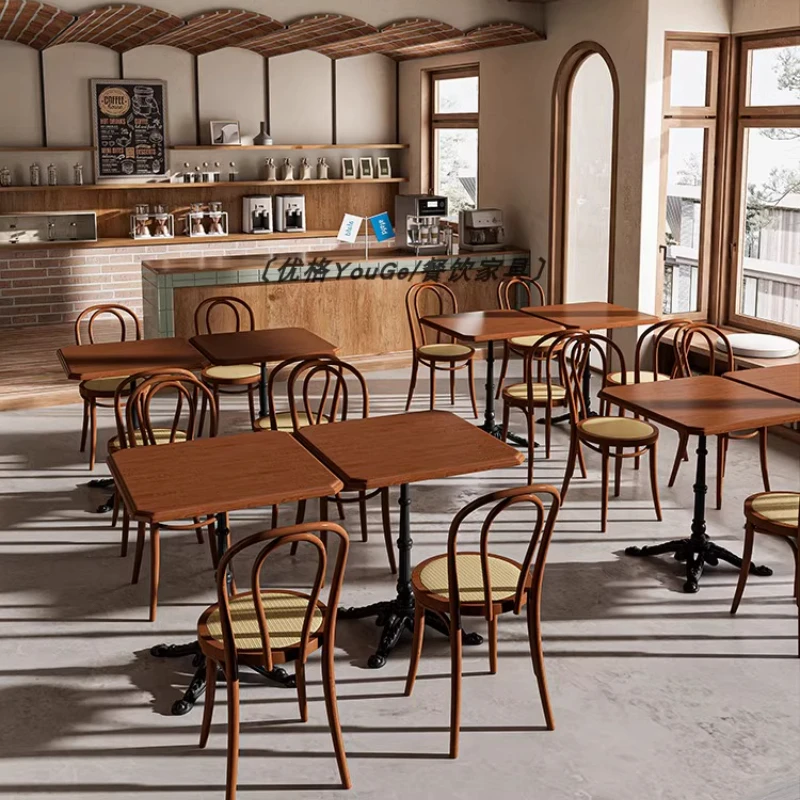 American Retro Solid Wood Café Tables Chair Set Modern Simple Restaurant Dessert Shop Coffee Table Commercial Furniture FYCT