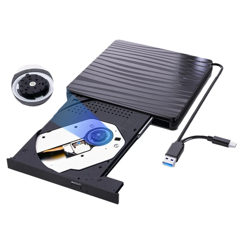 External CD/DVD Drive For Laptop, USB 3.0 & Type-C Portable CD DVD +/-RW Burner Optical Drive Reader Writer DVD Player Durable