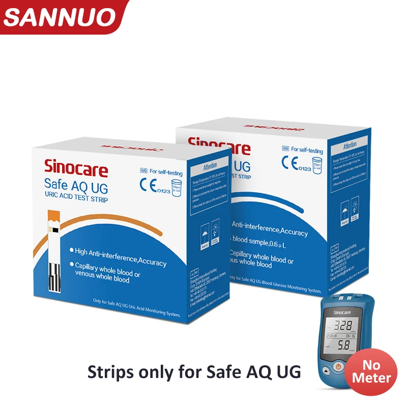 SINOCARE 50 strips for Safe-UG Blood Glucose and Uric acid testing Accurate results Rapid testing Convenient to use and carry