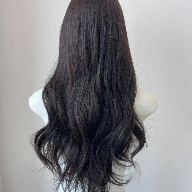 Ashely شعر مستعار طويل مموج أسود متموج الباروكات مع الانفجارات شعر مستعار اصطناعي ناعم بشكل طبيعي للاستخدام اليومي شعر مستعار عقال مقاوم للحرارة