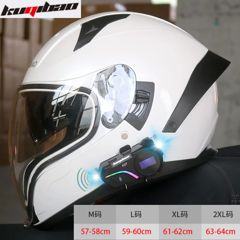 

Kuqibao Double Lens Motorcycle Full Helmet with Intercom Lightweight Bluetooth DOT Certified cascos para moto