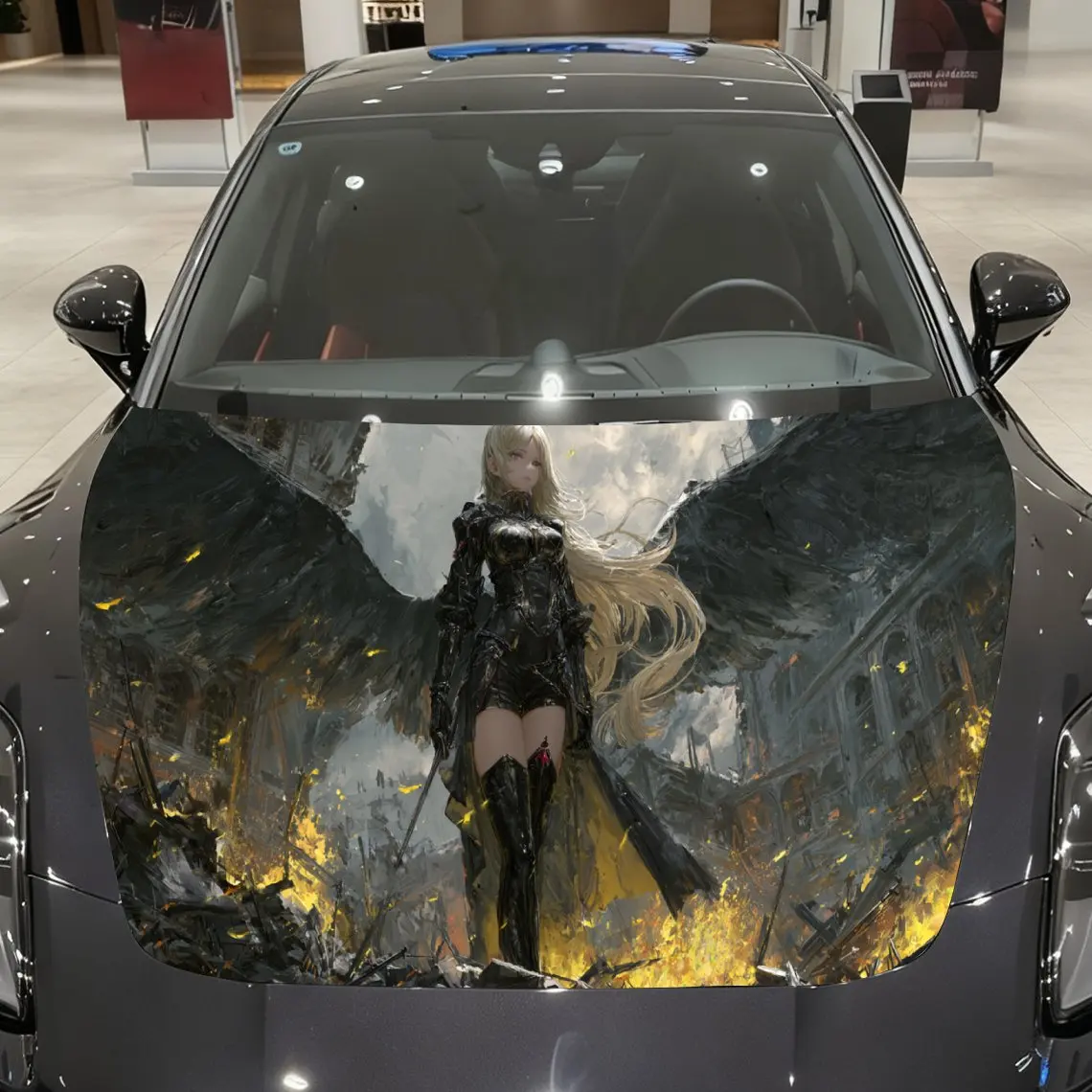 

Blazing Black-winged Valkyrie Print car hood stickers, waterproof self-adhesive, scratch resistant, easy to stick, durable car P