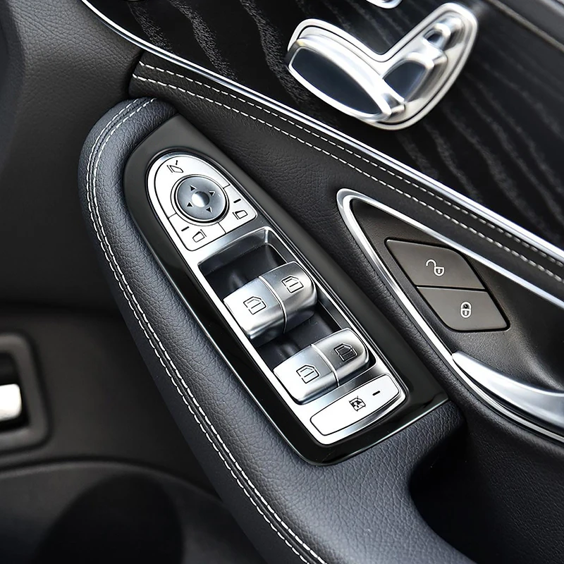 Stainless Steel Window Glass Lifting Buttons Frame Decoration Cover Trim For Mercedes Benz C Class W205 GLC X253 RHD Car Styling