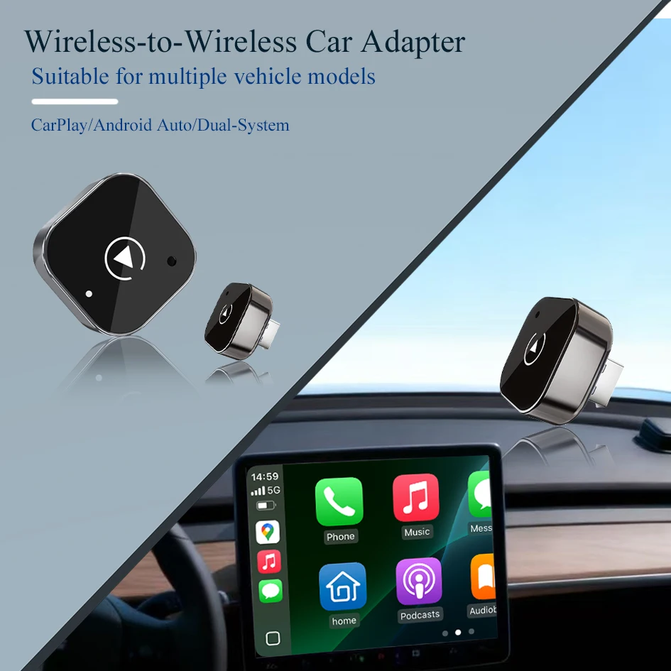 2in1 Wireless CarPlay Adapter Android Auto Wired to Wireless Automatic Connection AI Smart Box for All Cars With Wired CarPlay