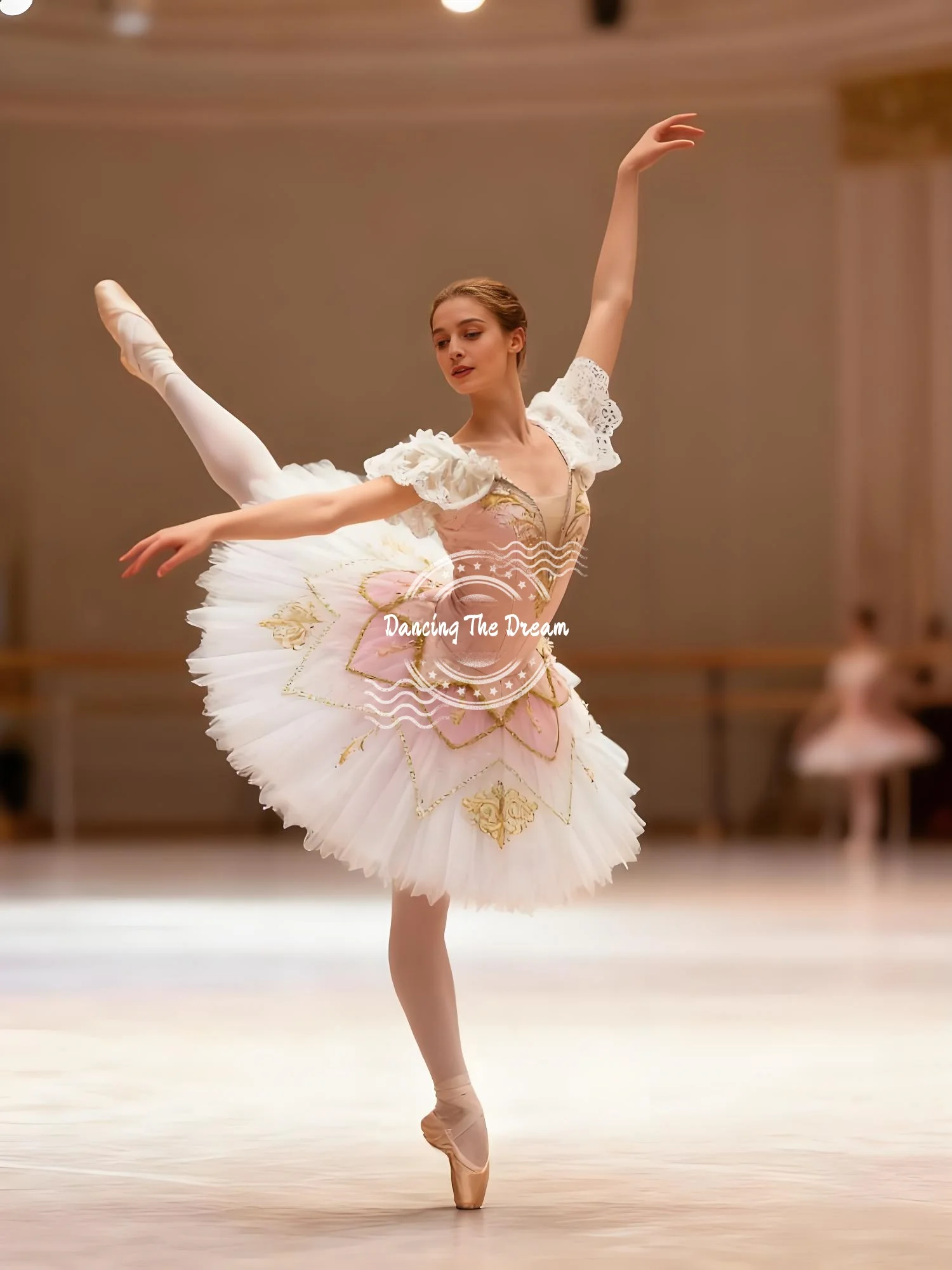 

Ethereal Pink - Gold Leaf Ballet Costume Exquisite Pink - Gold - Embellished Ballet Gown