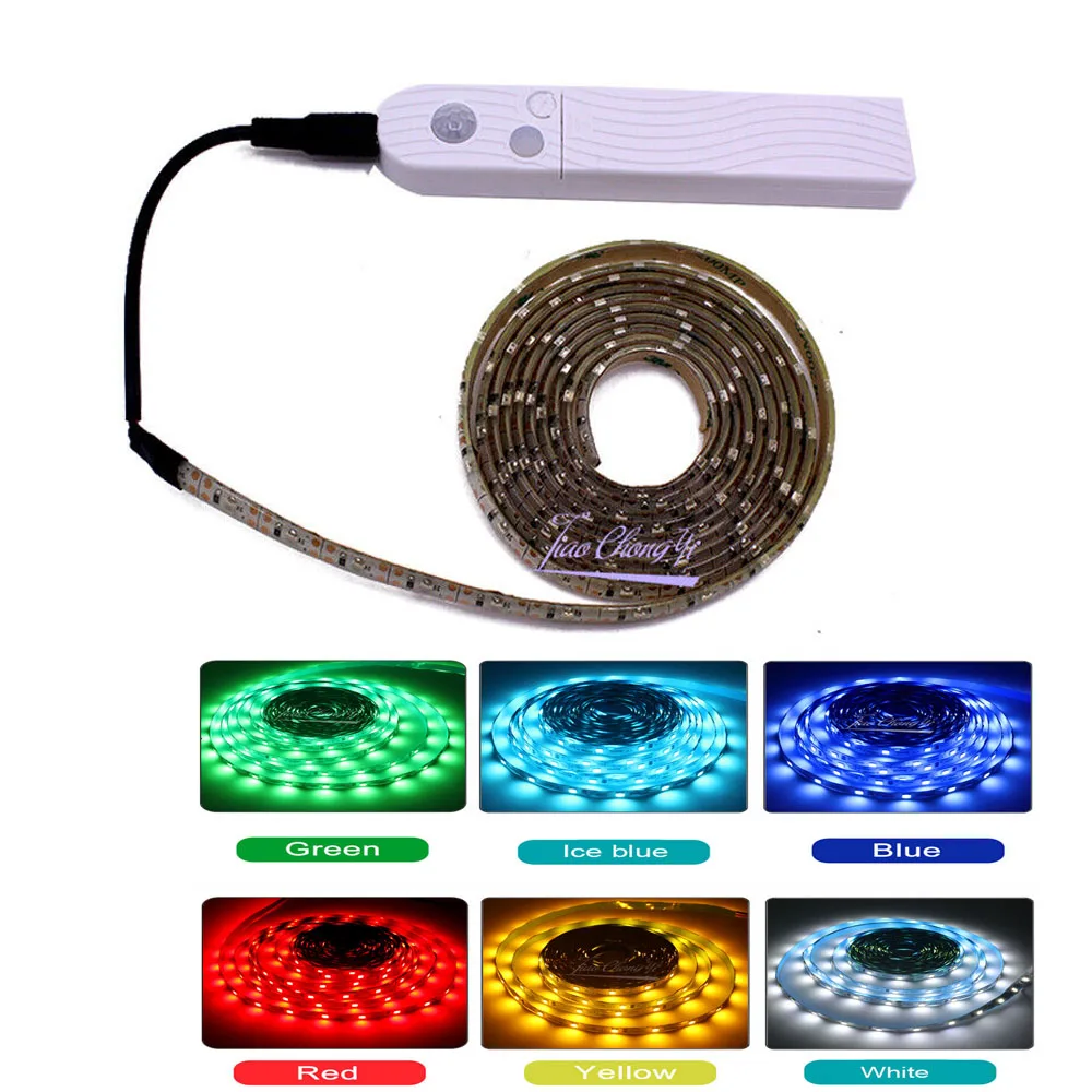 

PIR Motion Sensor LED Strip Light 5V USB Battery Powered 60LEDs/m 2835 Flexible LED Light Tape for Stair Kitchen Cabinet Decor