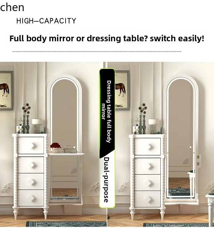 HXL all solid wood cream wind bucket cabinet full mirror locker dresser integrated