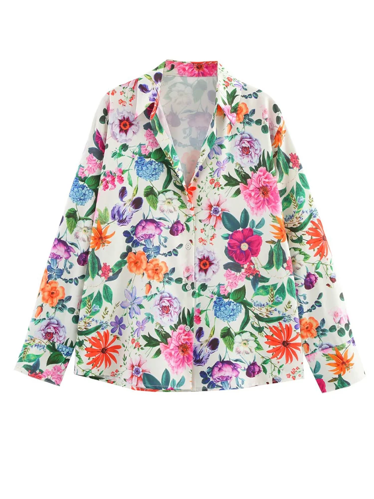 

2025 Spring New Women's Clothing Fashion Floral Print Poplin Cotton Design Lapel Long Sleeve Casual Shirt