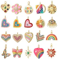 Bohemian Heart  Bag Chrams for Jewelry Making Supplies Gold Color Dijes Diy Bracelet Necklace Earring Rainbow Charm