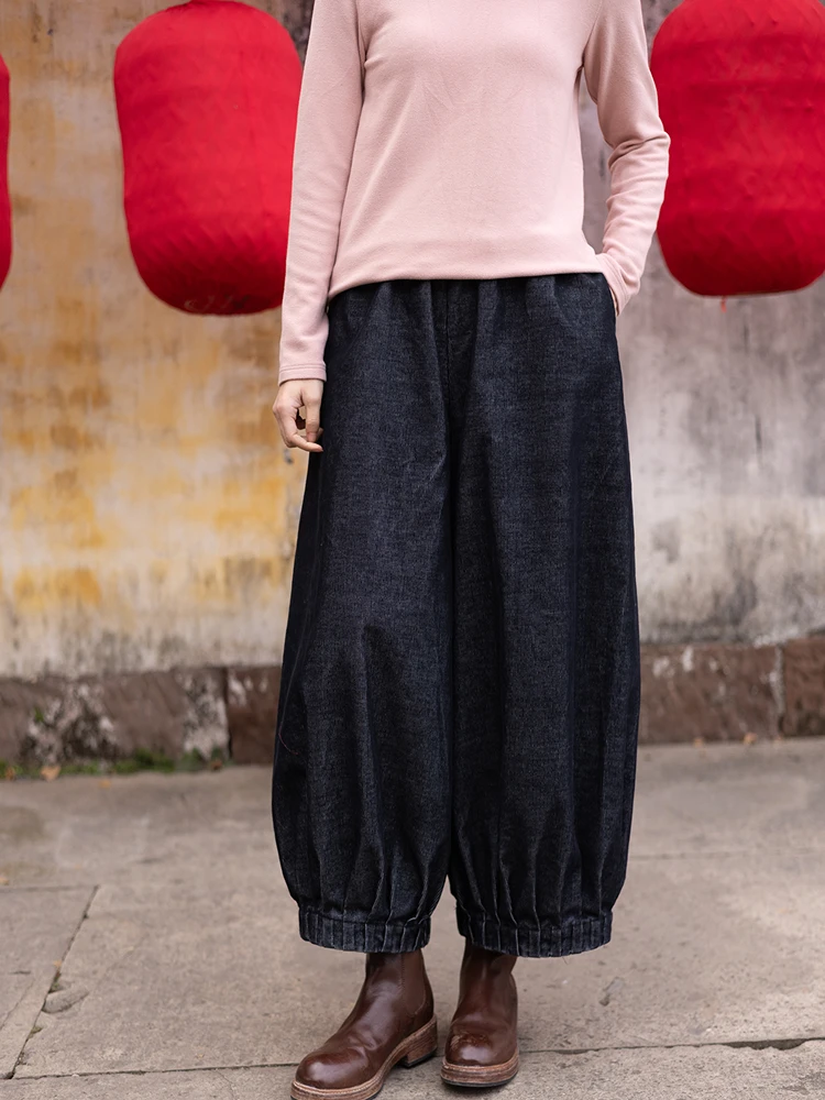 

Новые универсальные комфортные женские брюки из хлопкового вельвета с широкими штанинами, эластичным поясом и манжетами, повседневные джинсы