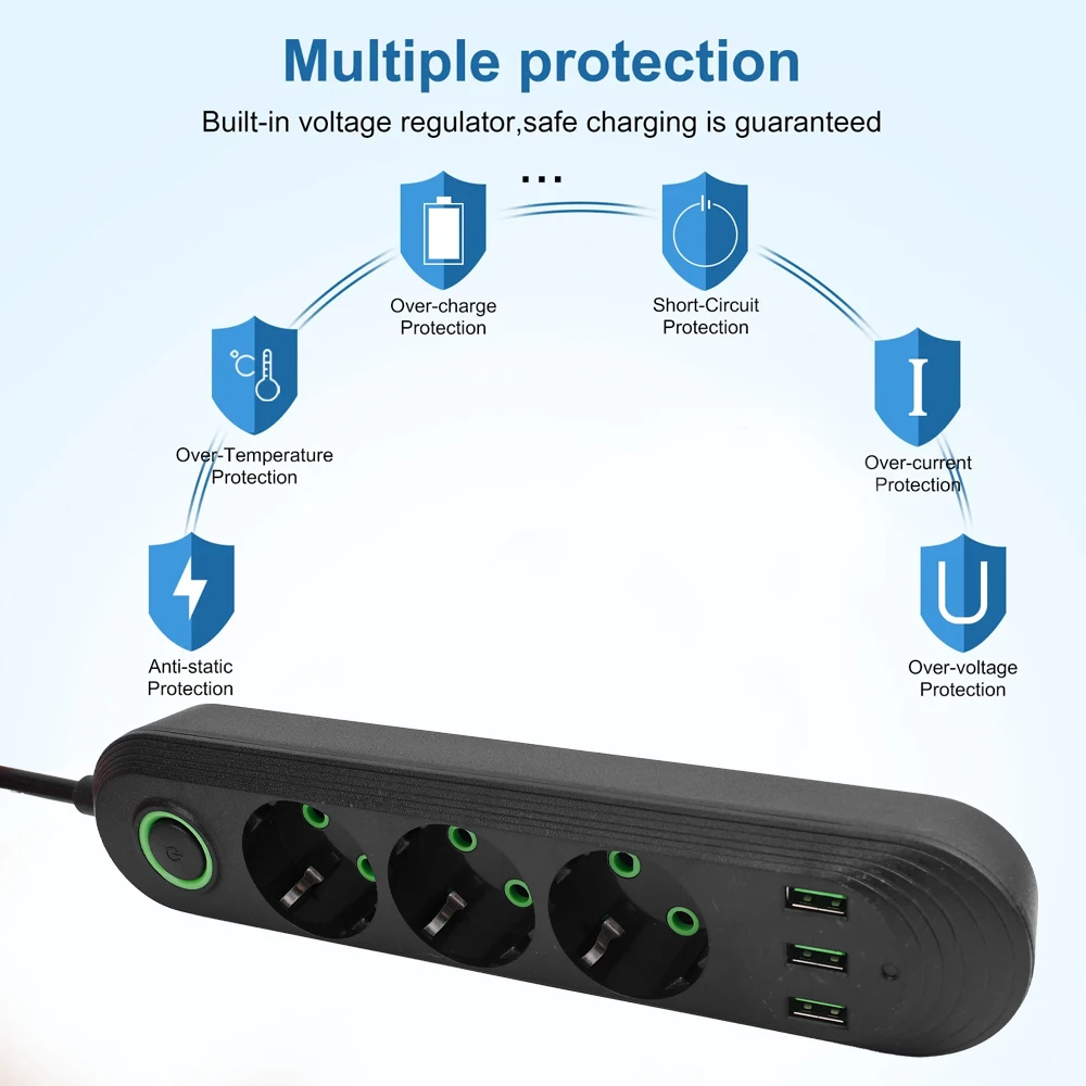 220V EU Plug Electrical Sockets 2500W Socket 3 USB Port In The Countertop Table Outlets With USB Charger Multiple Power Adapter