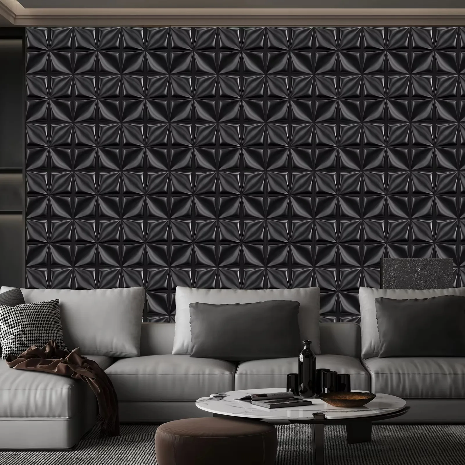 

3D Wall Panel PVC Flower Design Cover 1/12/20/30 Tiles, for Interior Wall Décor in Living Room,Bedroom,Shopping Mall,Black