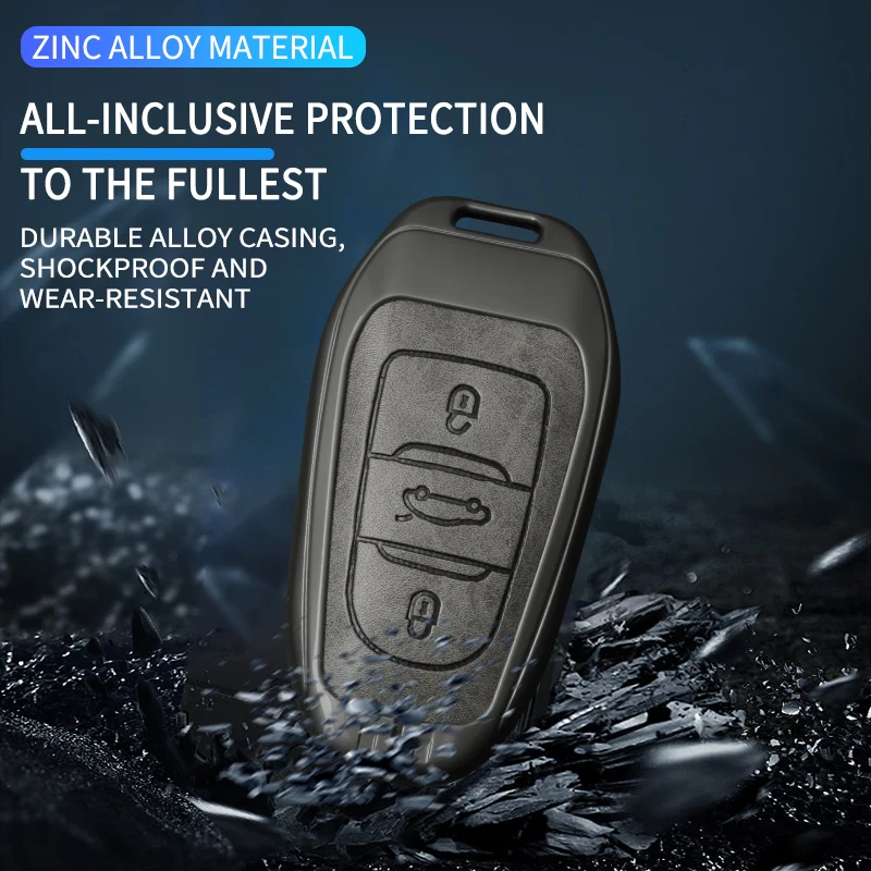 Metal Leather Key Case For Peugeot 408 2008 3008 5008 308 4008 508 Car Key Protective Cover Remote Control Guard Carcasa Cubiert view 2