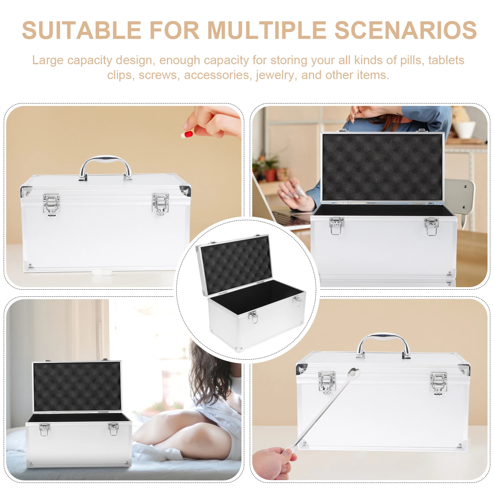 

Large Capacity Multifunctional Aluminum Alloy Toolbox Portable Medicine Storage Box Home Office Travel Handle Durable Metal