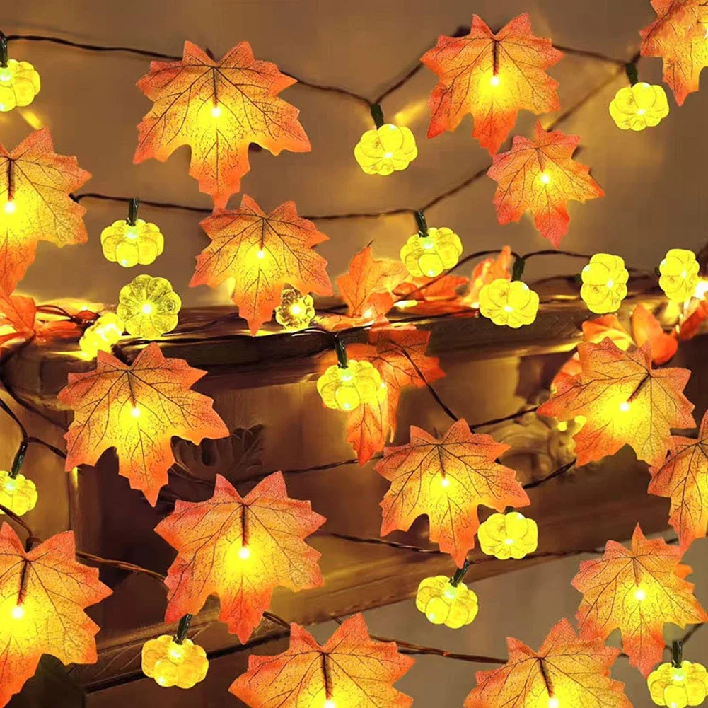 10/20LED Artificial Autumn Maple Leaves Garland Led Fairy Lights for Christmas Decoration Thanksgiving Party DIY Decor Halloween