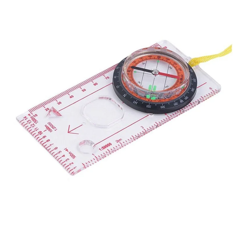 RTENTE-5X Baseplate Ruler Compass Map Scale Magnifier With Strap Camping Hiking OCOMP7198