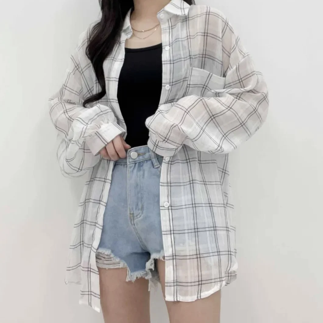 

Chic Summer Lazy Style Loose Fit Thin Sun Protection Shirt Women's Shirt Bamboo Charcoal Fiber Long Sleeve Button up Top