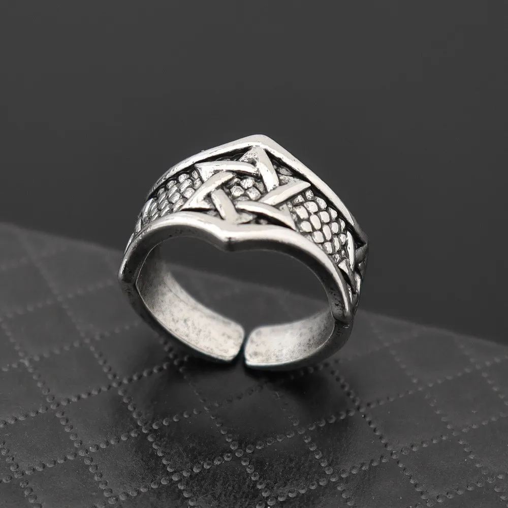 Vintage Six Point Star Woven Men's Open Ring Fashion Creative Senior Punk Hip Hop Party Personalized Jewelry Accessories Gift