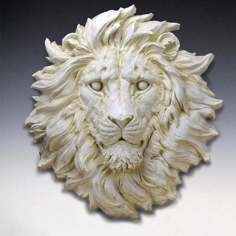 ‌Lion Head Wall Art Sculpture Fiberglass Antique Wall Décor Vintage Accent Wall Hanging Weatherproof Outdoor Hotel Ornament