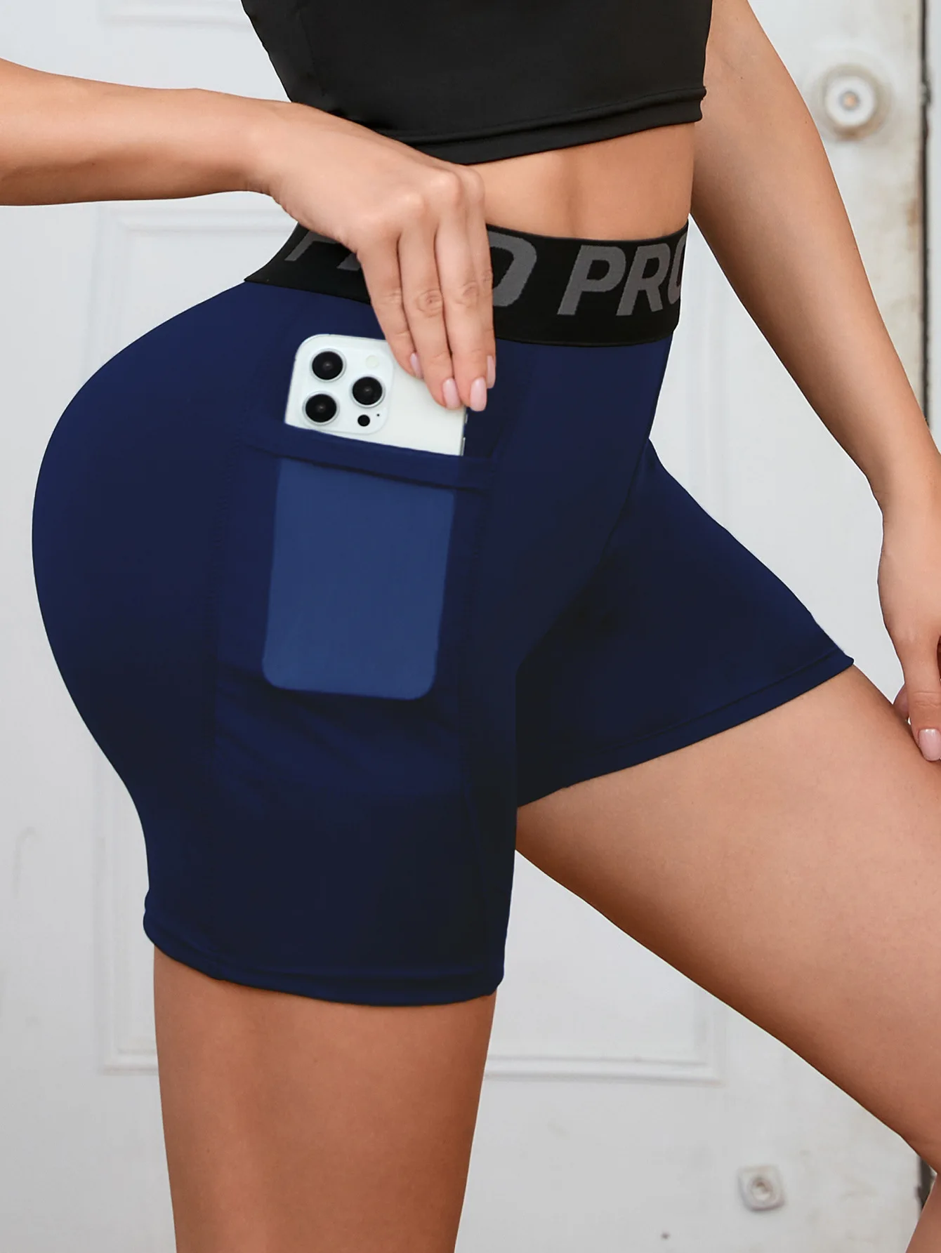 Women Seamed With Side Pockets High Waist Letter Yoga Shorts Butt Lifting Leggings Gym Fitness Training Slim Shorts - Image 5
