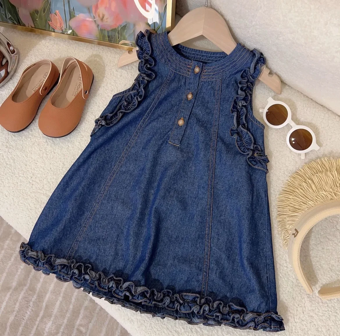 2024 Summer Children Girls Denim Dress Baby girl Jean Sleeveless Dresses