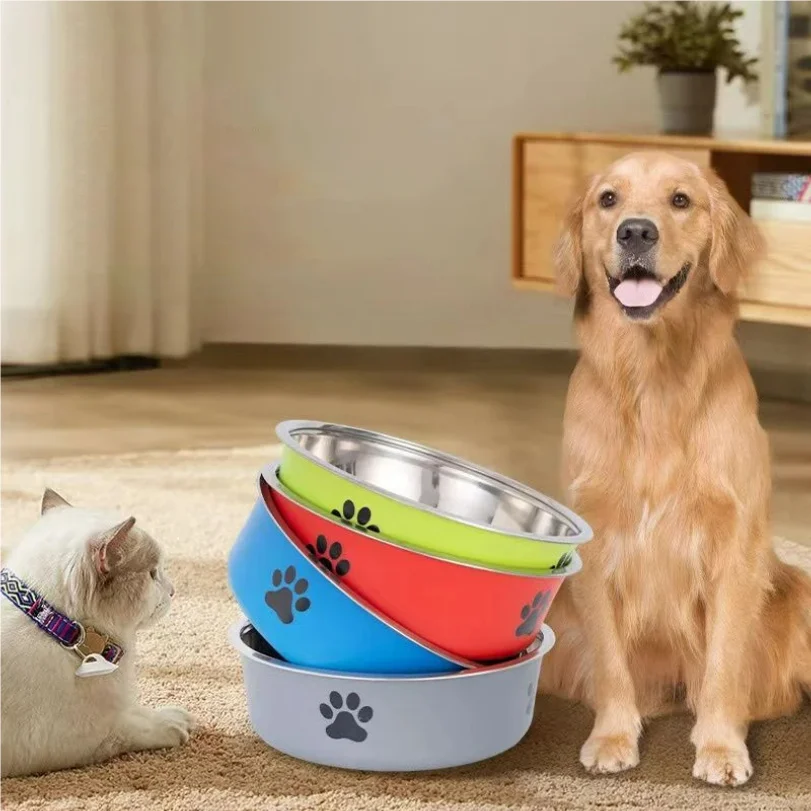 

Dog Water Bowl with Non-Slip Rubber Base And Small Cats And Dogs Drinking Water Feeding Pet Bowl Stainless Steel Pet Food Bowl