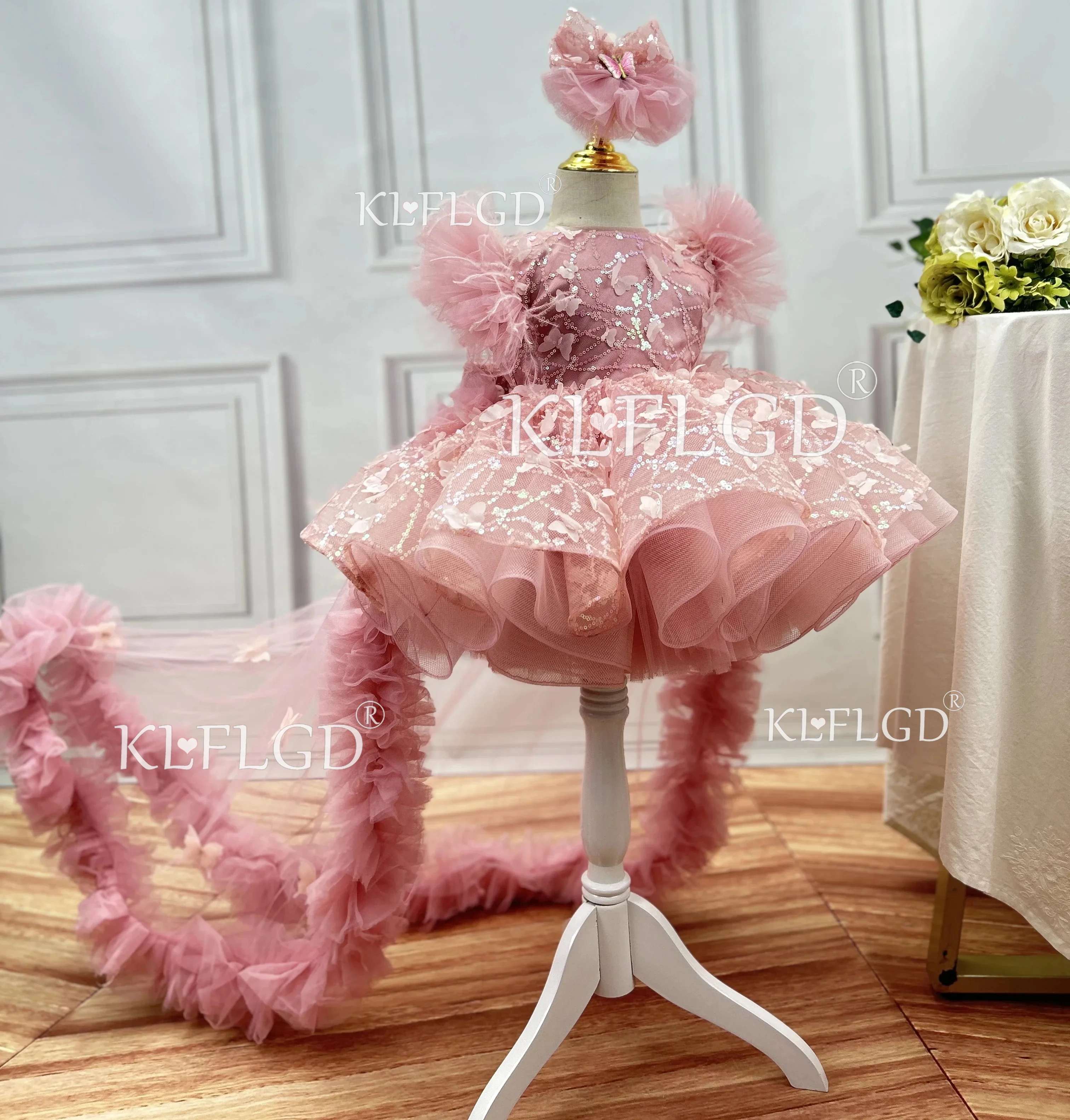 Toddler Baby Girl Birthday Party Dress Elegant Girl Lace Sequin Tail Dress Flower Child Wedding Dress 0-6 Years Old Clothing