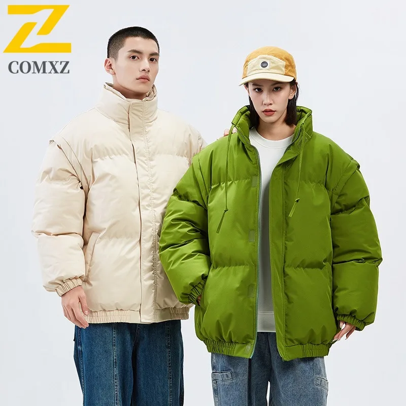 COMXZ 2025 الرجال النساء زوجين معطف مبطّن قصير تصدير أسفل سترة الوقوف طوق هونغ كونغ نمط دافئ البخاخ التحكم في السعر 159 يوان