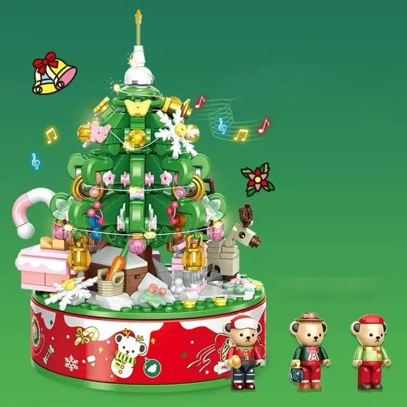Christmas tree music box building blocks toys kit, Christmas toy model assembly ornaments, children's holiday toy gift