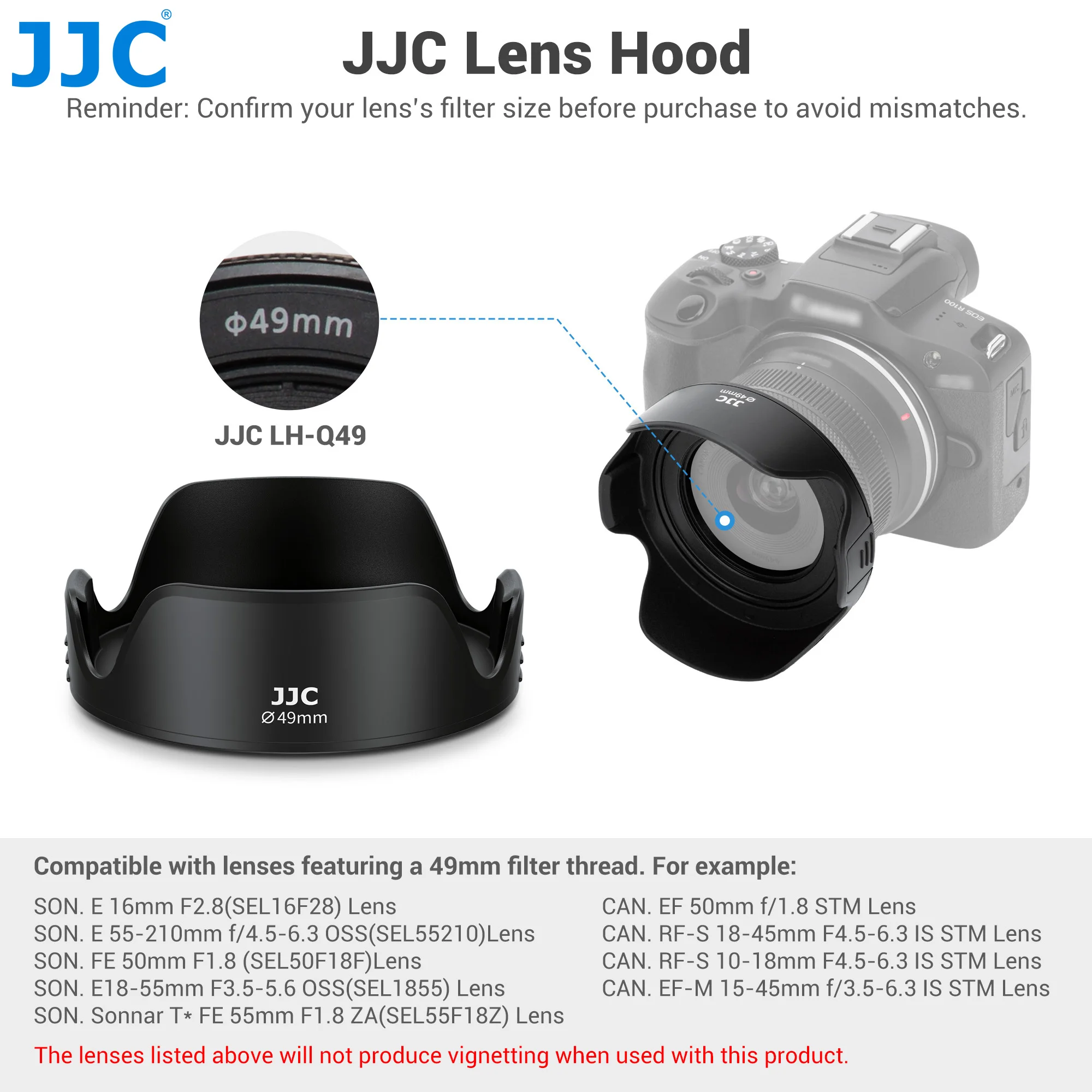 JJC Universal Lens Hood Shade Fit Ø49mm 52mm 55mm 58mm Filter Size Reversible Lens Hood with Adapter Ring for Canon Sony Nikon
