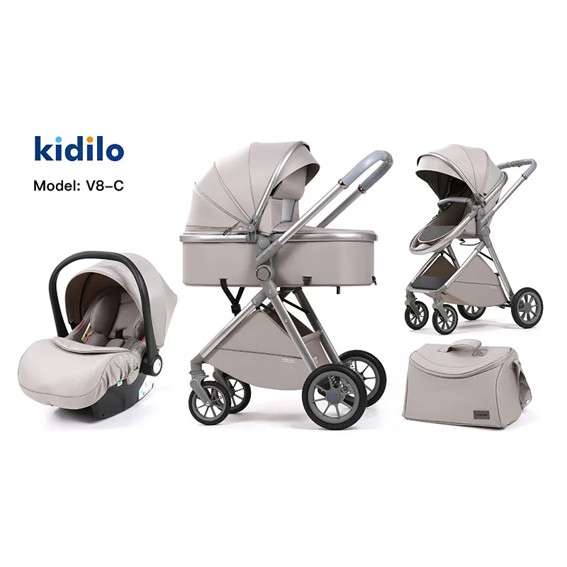 Kidilo High Landscape Baby Stroller 2-in-1 with Basket for Bidirectional Baby Walking