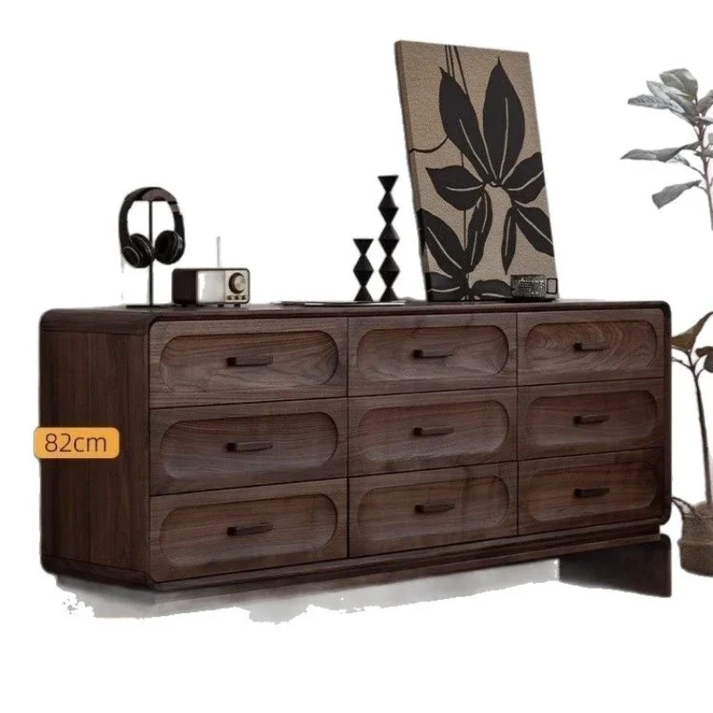 Nordic retro style, black walnut color, storage nine chest cabinet, Japanese simple bedroom, living room, storage drawer cabinet